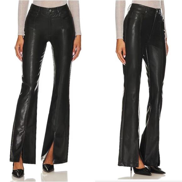 Cinq A Sept Shanis Black Vegan Leather Slit Bootcut Pants Size 2 - Picture 1 of 9
